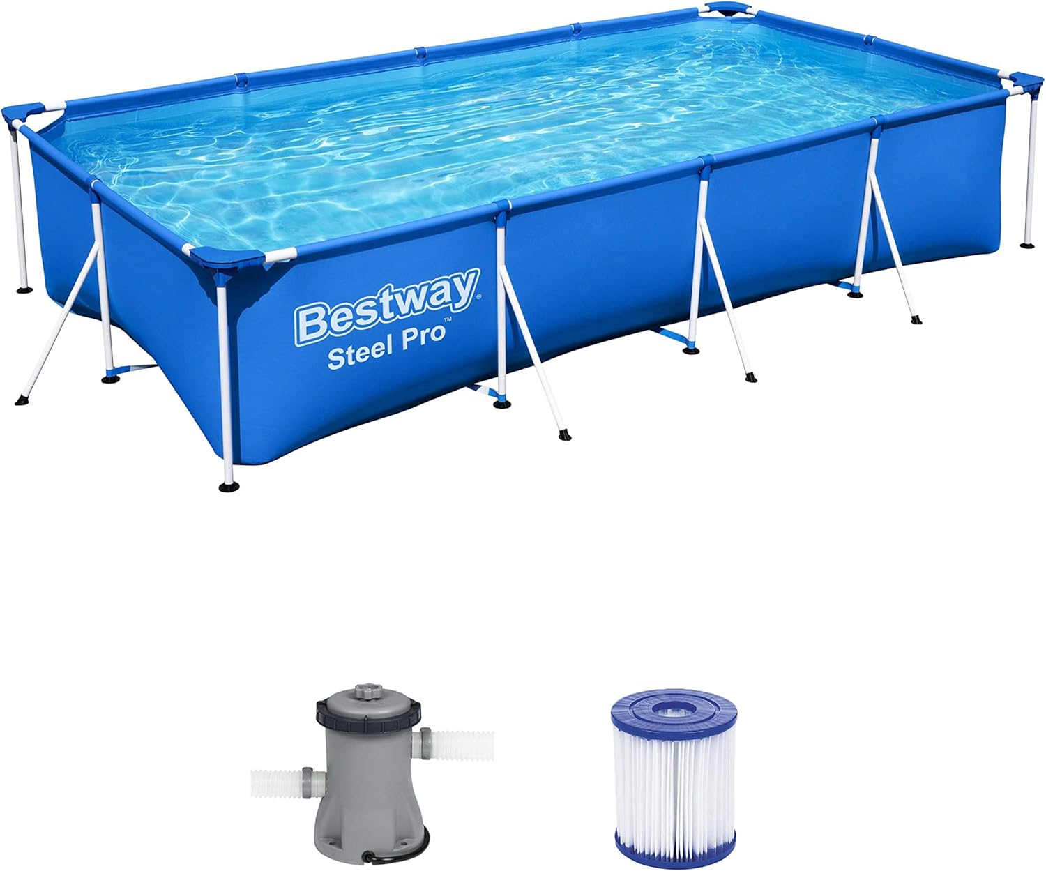 Steel Pro Frame Pool-Set, eckig, mit Filterpumpe 400 x 211 x 81 cm