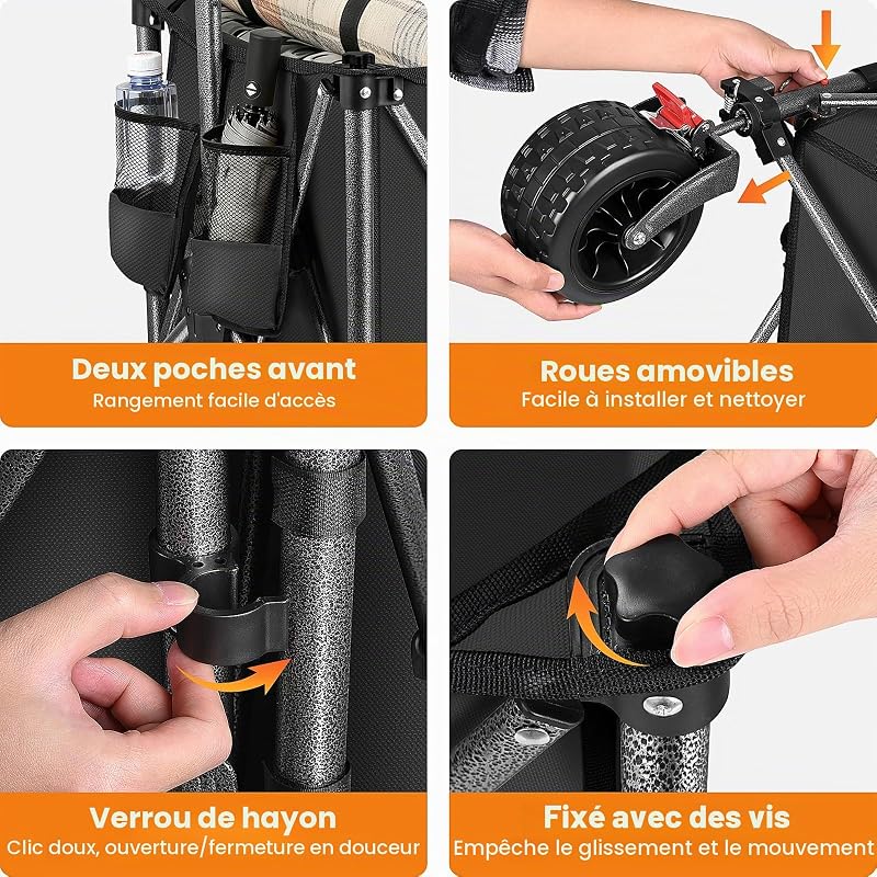 Chariot Pliable 260L 250KG, Roues Larges Tout-Terrain 17cm, Noir