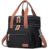 Weitars Lunch Bag For Women Men-Dual Compartment Large Lunch Box For Men Adult Lunch Box For Nurse Office Working Picnic Hiking (15L, Black/kahki)