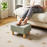 YMYNY Footstool Rectangle Pouf Ottoman with Wooden Legs 40x29x25CM Green view 2