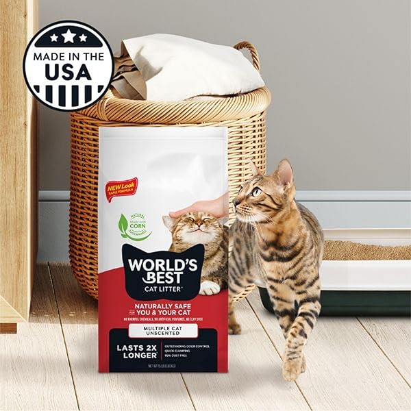WORLD’S BEST CAT LITTER MULTIPLE CAT UNSCENTED, 15-POUNDS – NATURAL INGREDIENTS, QUICK CLUMPING, FLUSHABLE, 99% DUST FREE & MADE IN USA – LONG-LASTING ODOR CONTROL & EASY SCOOPING