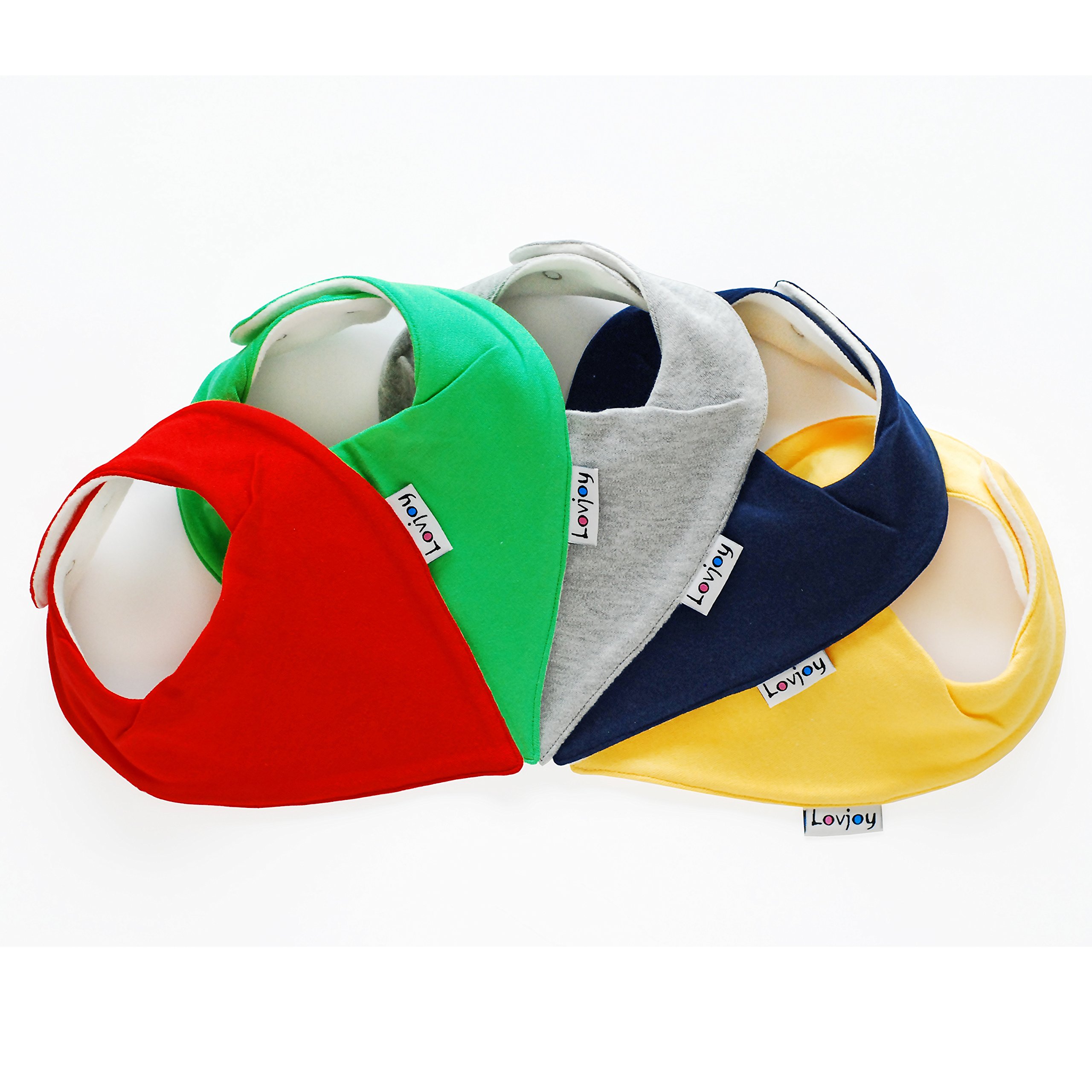 Lovjoy Bandana Dribble Bibs - Super Absorbent & Soft for Teething Babies - Adjustable Snaps - Fits Newborn to 3 years - 5 Pack (Colour Rush)