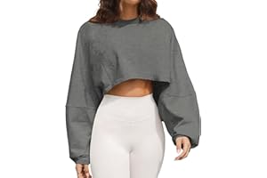 Meladyan Women Long Sleeve Crewneck Crop Top Tee Shirt Sweatshirt Casual Solid Loose Fit Workout Cropped Pullover Tshirt