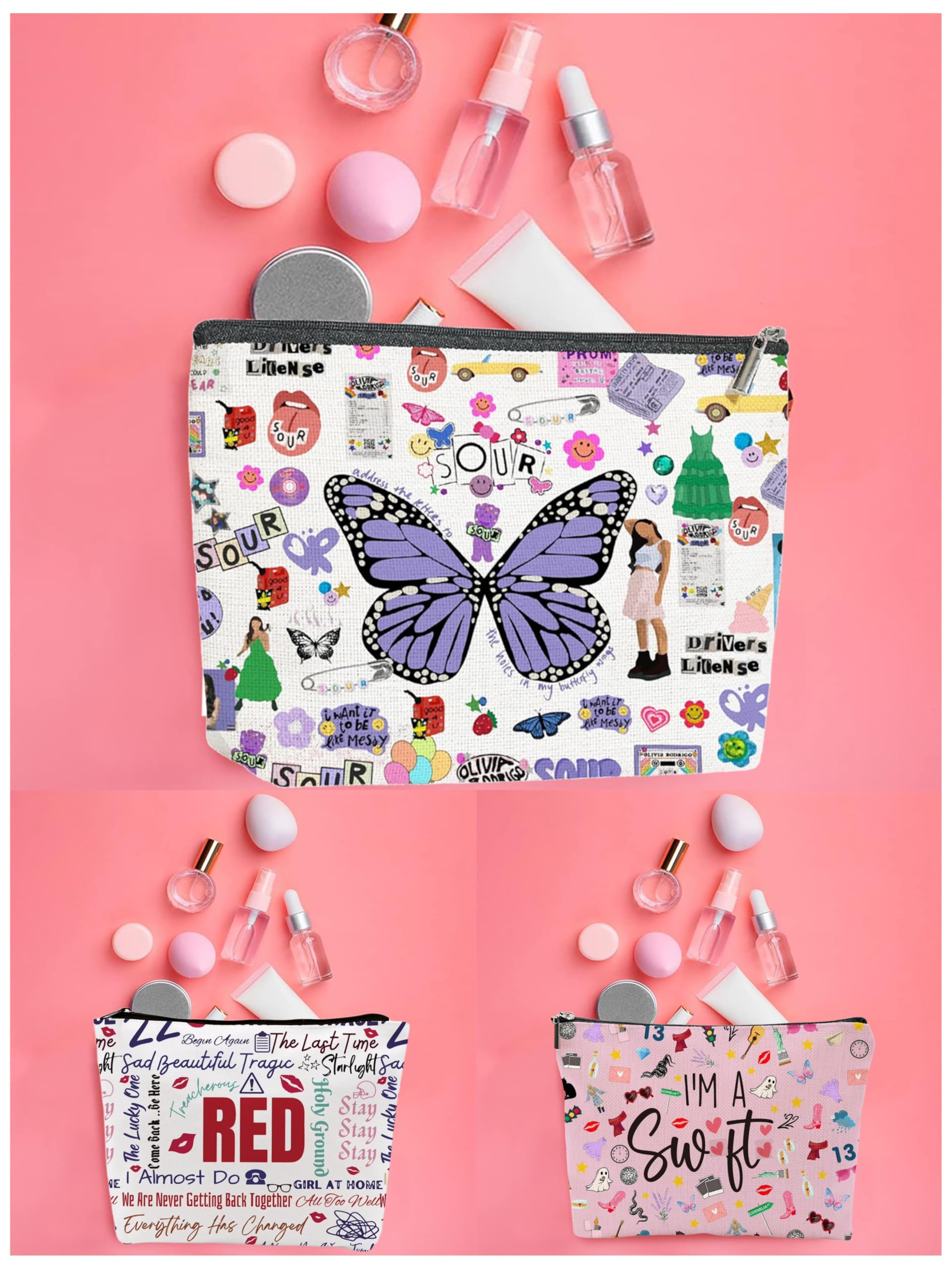 Feiqylly 3 Pcs Canvas Makeup Bag for Singer Fans gifts,Music Lovers gifts Merch Birthday gifts, Reusable Cosmtic Bag for Women