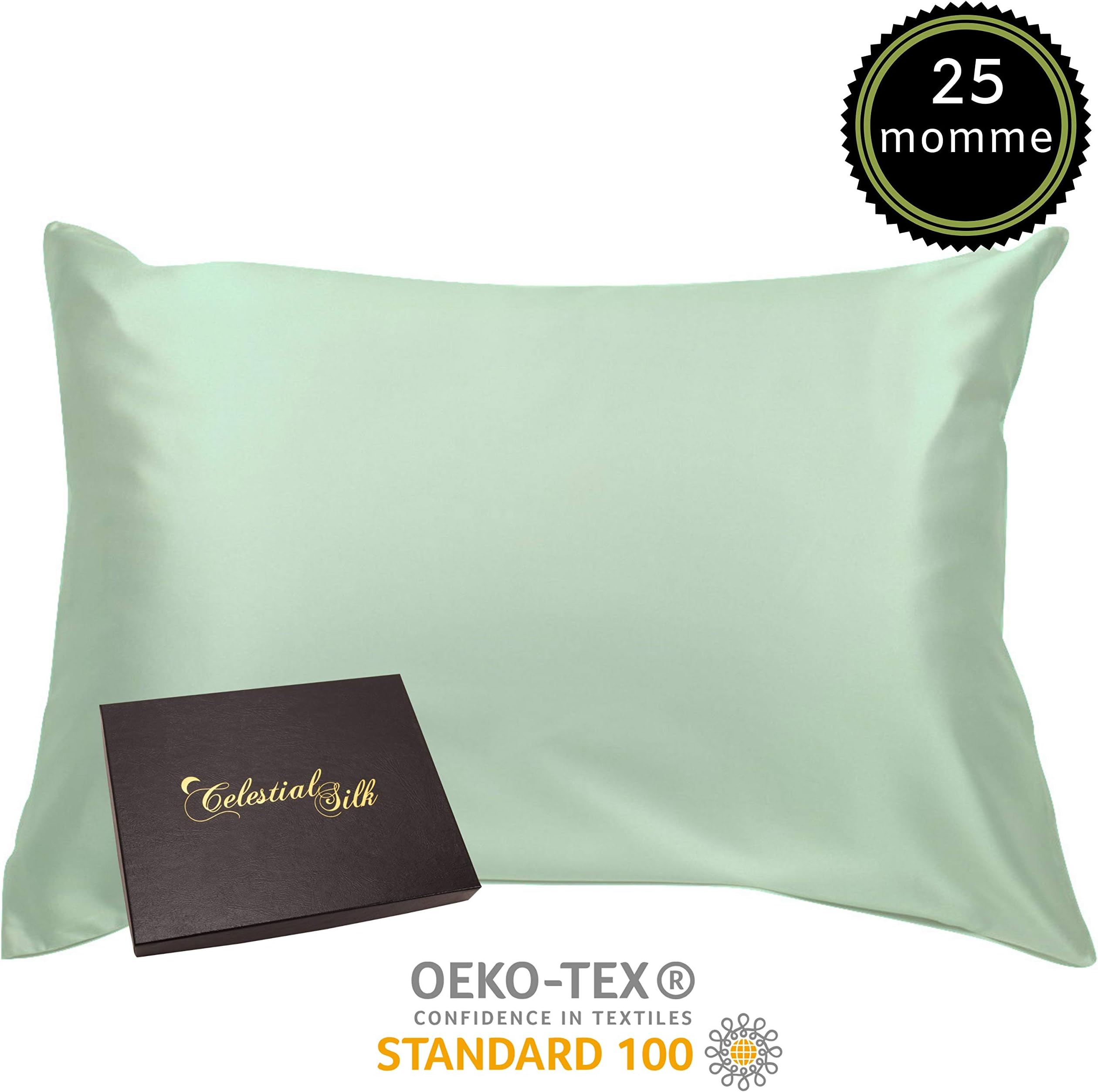 Celestial Silk 100% Silk Pillowcase for Hair Zippered Luxury 25 Momme Mulberry Silk Charmeuse Silk on Both Sides of Cover -Gift Wrapped- (Standard, Mint Green)