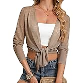 GRACE KARIN Sheer Shrugs for Women, Long Sleeve Mesh Cropped Cardigan, Spring Tie Front Bolero Sweater for Dresses