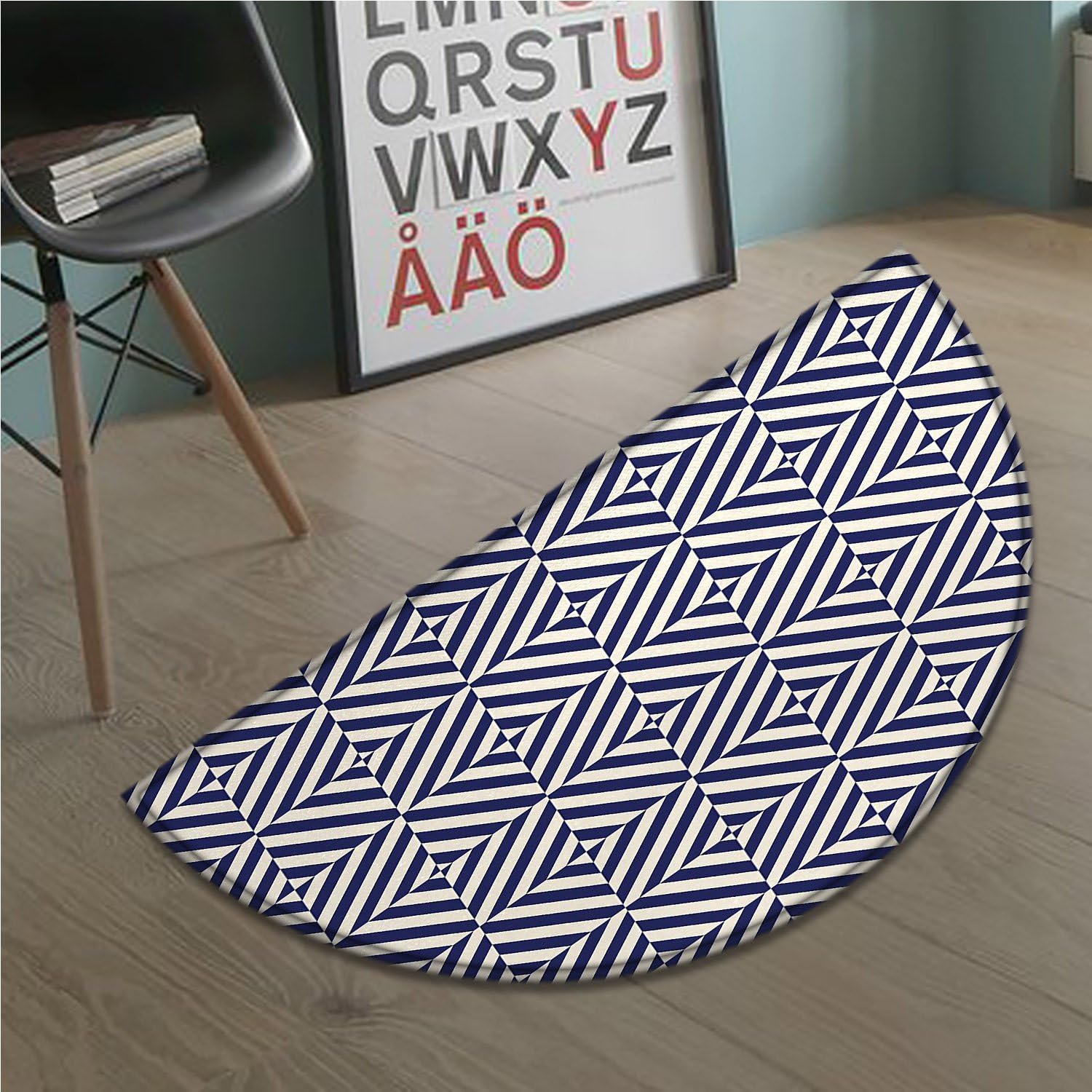 cobeDecor Navy Blue Half Round Doormat Outside Symmetrical Asymmetrical