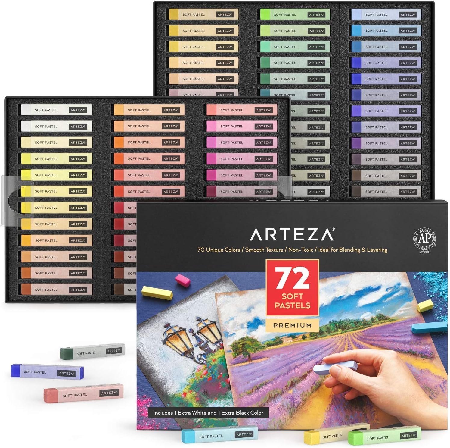 Arteza Soft Pastels, Set of 72 Artist-Grade Soft Pastel Sticks for Arts & Crafts Projects, Drawing, Blending, Layering, Shading, Art Supplies for All Ages and Artistic Experience Levels : Office Products