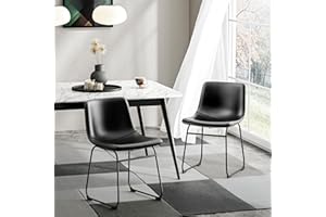 Aowos Dining Chairs Set of 2, 18 Inch Faux Leather Kitchen Dining Chairs with Back, Modern Armless Dining Room Chair with Metal Legs for Home Bistro Coffee Shops (Black)