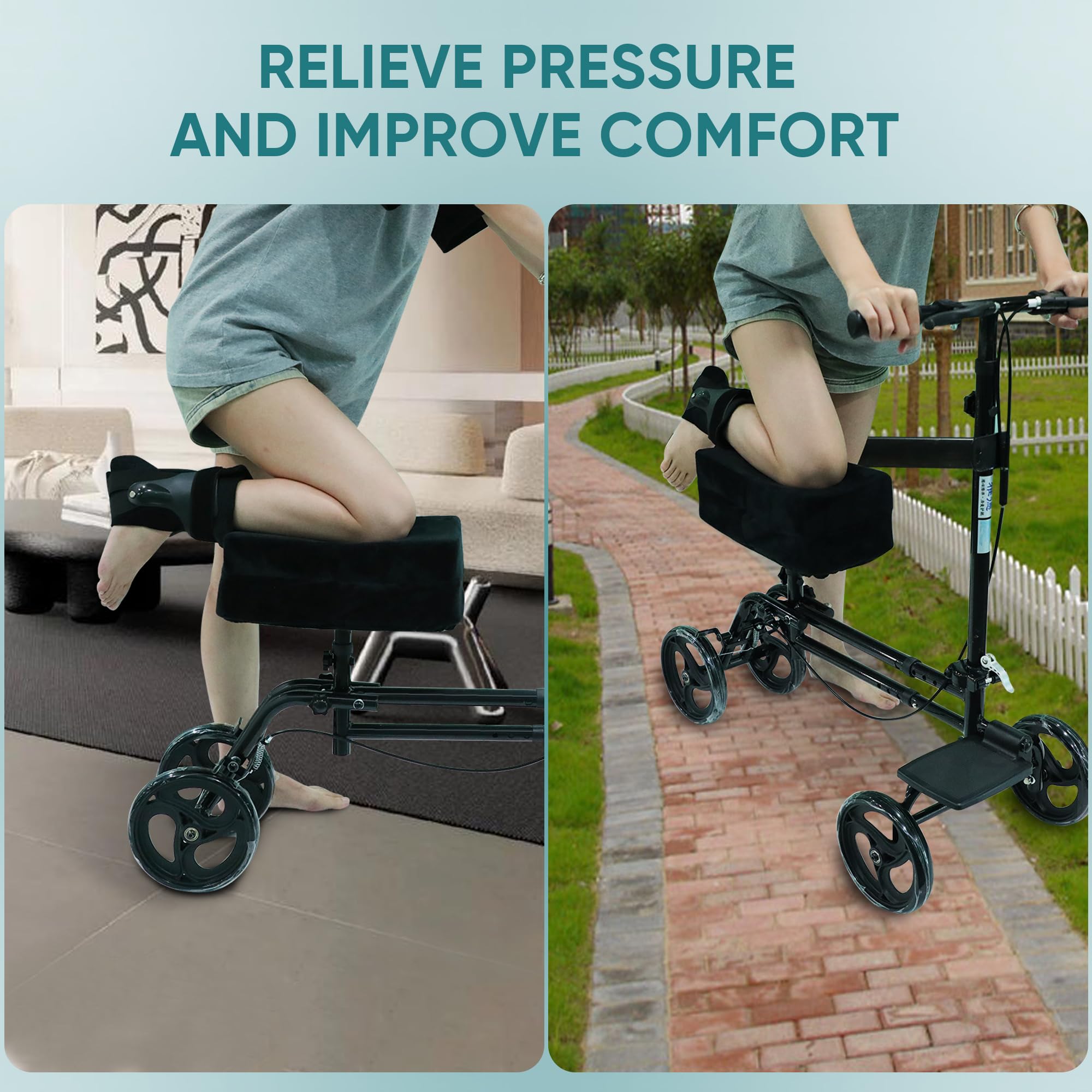 Knee Scooter Pad Cover with Removable Soft Velvet and 2inch Highly Elastic Comfort Memory Foam, Knee Walker Cushion for Foot Surgery and Walker Accessory for Knee Roller - Universal Fit