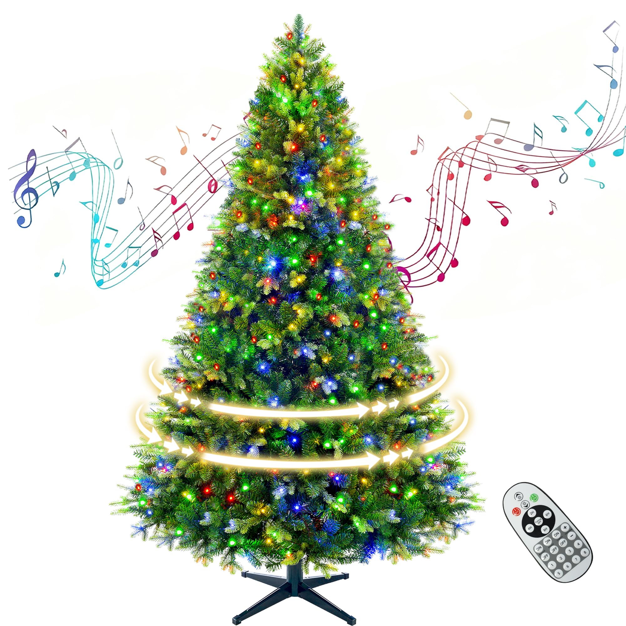 Photo 1 of ***MISSING ASSEMBLY PIECES / POSSIBLY FOR PARTS**** VINCONLIDY 360° Rotating Prelit Christmas Tree 7.5ft - Musical Artificial Christmas Tree with Remote Control, 1470 PE & PVC Mixed Tips, 8 Modes 470 Multicolor LED Lights for Holiday Decor
