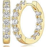 GLOSOLE 14K Gold Earrings for Women Gold Hoop Earrings for Women with Cubic Zirconia Symbol of Love and Timeless Style Elegant Huggie Hoop Earring for Womens 20mm