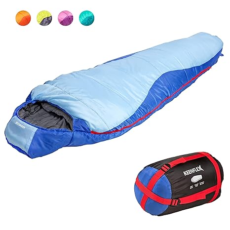 KeenFlex Schlafsack - 3 Jahreszeiten -5? + 15? - Hochentwickeltes Wärmeregulierungssystem – Mumienschlafsack Ideal für Campin