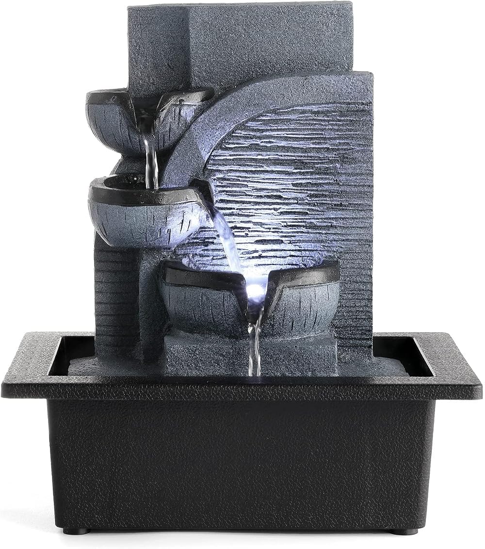 Dyna-Living Indoor Tabletop Fountain with LED Light Calming Water Sound