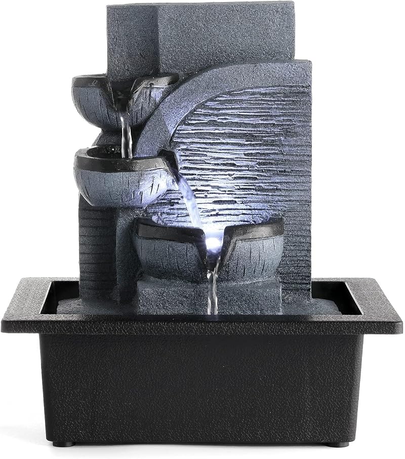 Dyna-Living Indoor Tabletop Fountain with LED Light Calming Water Sound