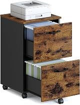 VASAGLE Office Cabinet on Wheels with 2 Drawers Rustic Brown Black