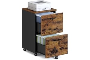 VASAGLE 2-Drawer File Cabinet, Small Rolling Filing Cabinet for Home Office, Printer Stand, for A4, Letter-Size Documents, 15.7 x 16.5 x 27.6 Inches, Rustic Brown and Ink Black UOFC040B01
