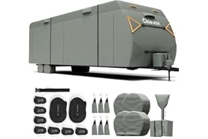 Chievbit Travel Trailer Cover 16'-18',Anti-Tear Extra-Thick 7 Layer RV Cover,Windproof Camper Cover with Adhesive Repair Patches,2 Extra Straps & 4 Tire Covers