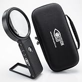 30X 10X Hands-Free Magnifying Glass with Stand, USB Rechargeable LED Light, Storage Case | Handheld Magnifier for Reading