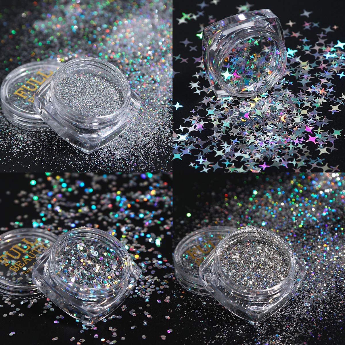 Holographic Nail Art Sequins Glitter Kits, KISSBUTY 8 Boxes Holographic Nails Powder Nail Art Sequins Metallic Shining Flakes Silver Nail Glitter Set for Nails Art Decoration Holographic Manicure: Beauty