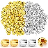 200pcs 5mm Crimp Bead Knot Covers Metal Half Round Open Crimp Beads Knot Covers Caps Jewelry Crimp Covers for Craft Supplies DIY Jewelry Making Accessory, Gold and Silver