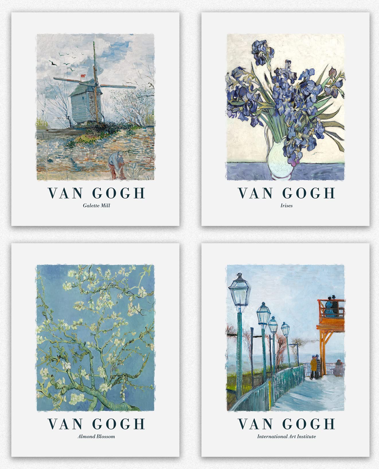 Van Gogh Prints - Famous Painting Set of Blue Paintings Van Gogh Blossom, Flower, Windmill Van Gogh Poster Gift Vincent Van Gogh / Home Decor Gifts / Vintage Room Decor Artist Gifts Painting(8x10)