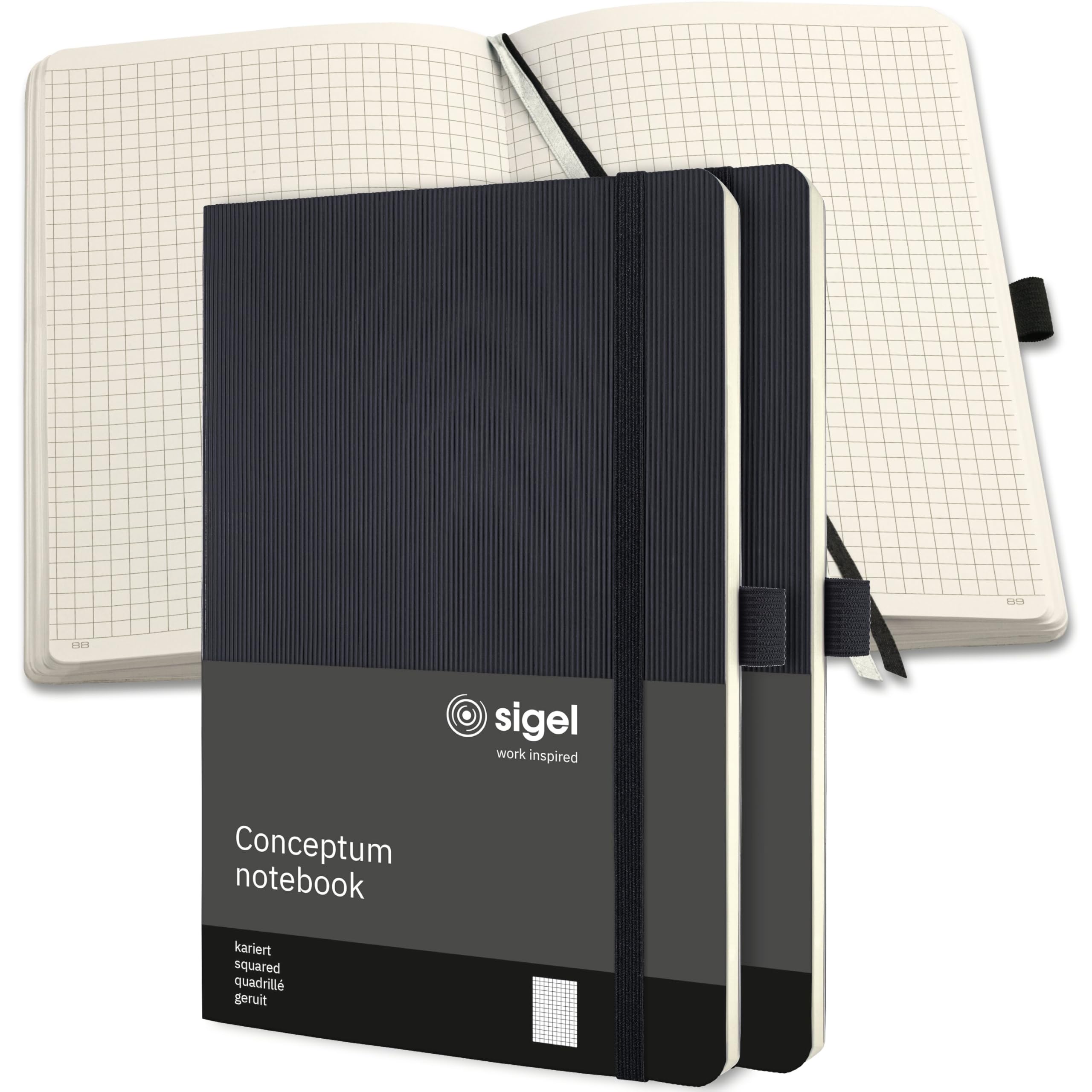 SIGEL CO320 Premium Notebook squaRed, A5, softcover, Black, 3 Pieces - Conceptum