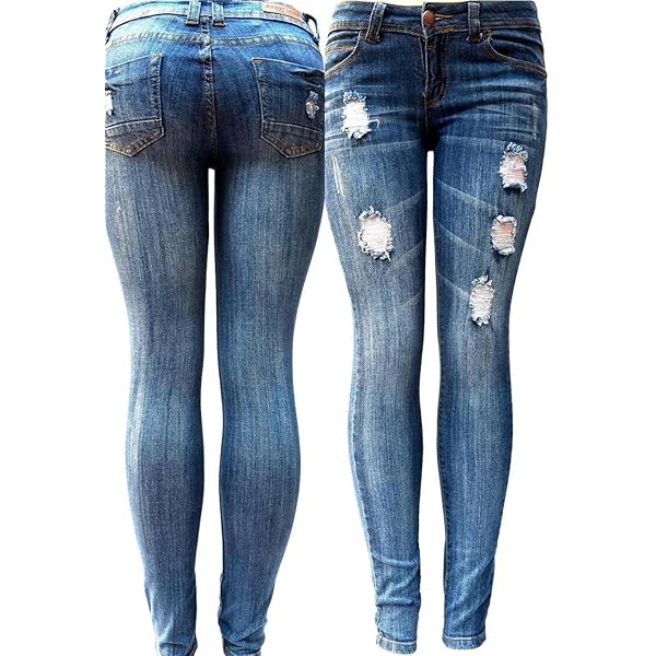 Diamante Juniors Women's Blue Denim Jeans Destroy Skinny Ripped
