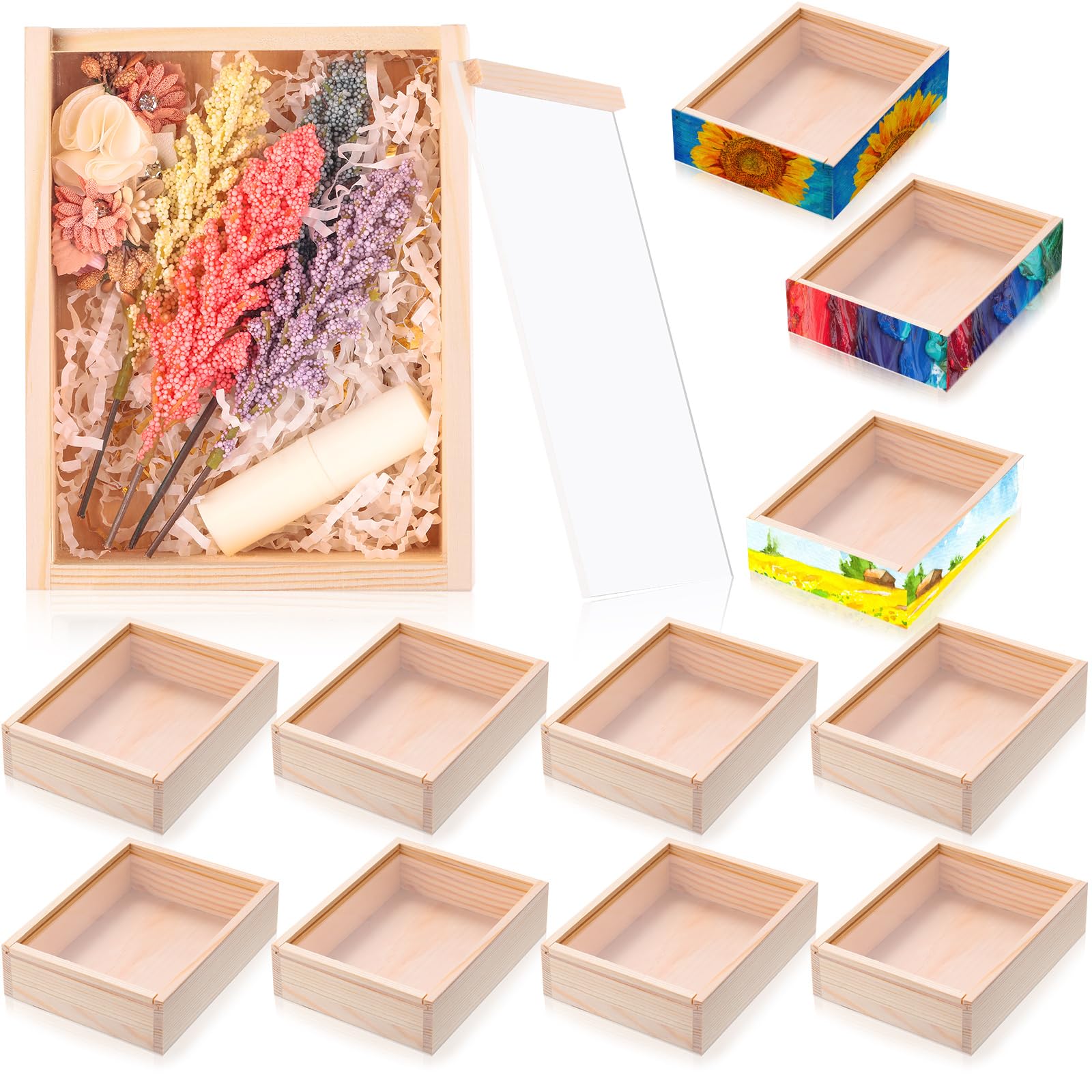 Photo 1 of Thyle 12 Pcs Unfinished Wood Boxes, 6.3 x 4.9 x 1.8 Inch Small Rectangle Crates Wooden Box with Lid for DIY Birthday Party Favor Gift Supplies