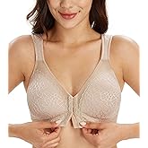 Lemorosy Women's Plus Size Full Coverage Front Closure Posture Back Unpadded Wireless Double Support Minimizer Bra