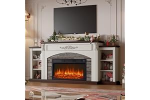 BOSHIRO 80" Electric Fireplace with Mantel, Fireplace TV Stand for TVs Up to 90 Inch,30” Fire Place Insert Heater for Living Room,Farmhouse Entertainment Center with Storage for Bedroom