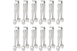Tbestmax Ice Tongs12 PCS Mini Serving Tongs 304 Stainless Steel Small Sugar Cube Tongs Silver 4.3 Inch for Party and Bar