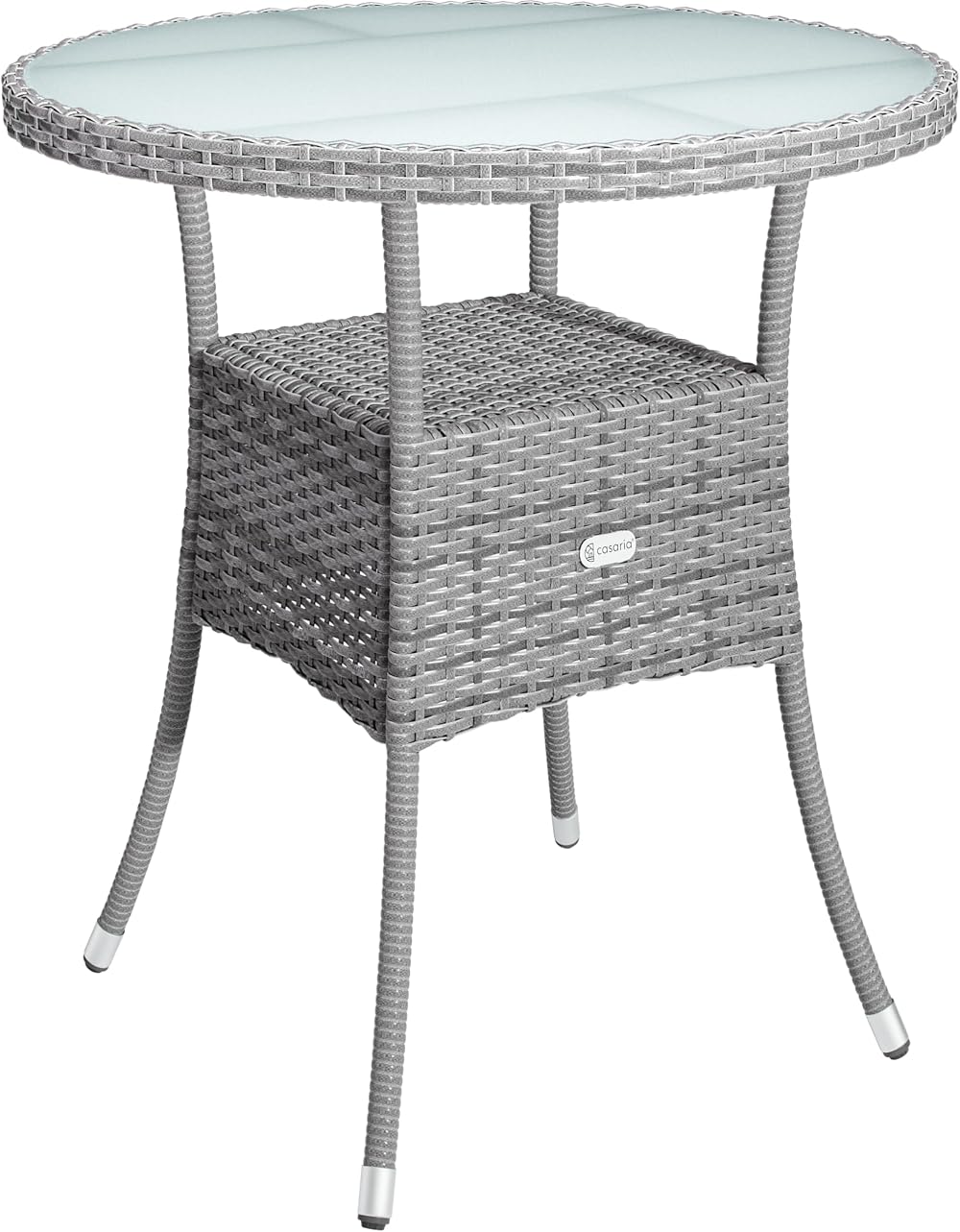 CASARIA Round Coffee Table 60cm Grey Poly-Rattan with Glass Top
