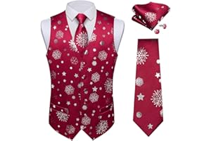 DiBanGu Mens Silk Christmas Vest and Tie Set Holiday Festive Suit Waistcoat for Party Vacation Xmas Tuxedo Dress Vest