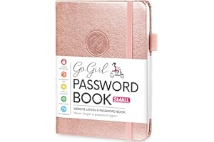 GoGirl Password Book with Alphabetical tabs – Internet Address & Password Keeper Logbook for Password Organization, Journal Notebook for Saving Website Logins. Pocket Size 4.0″ x 5.5″, Rose Gold