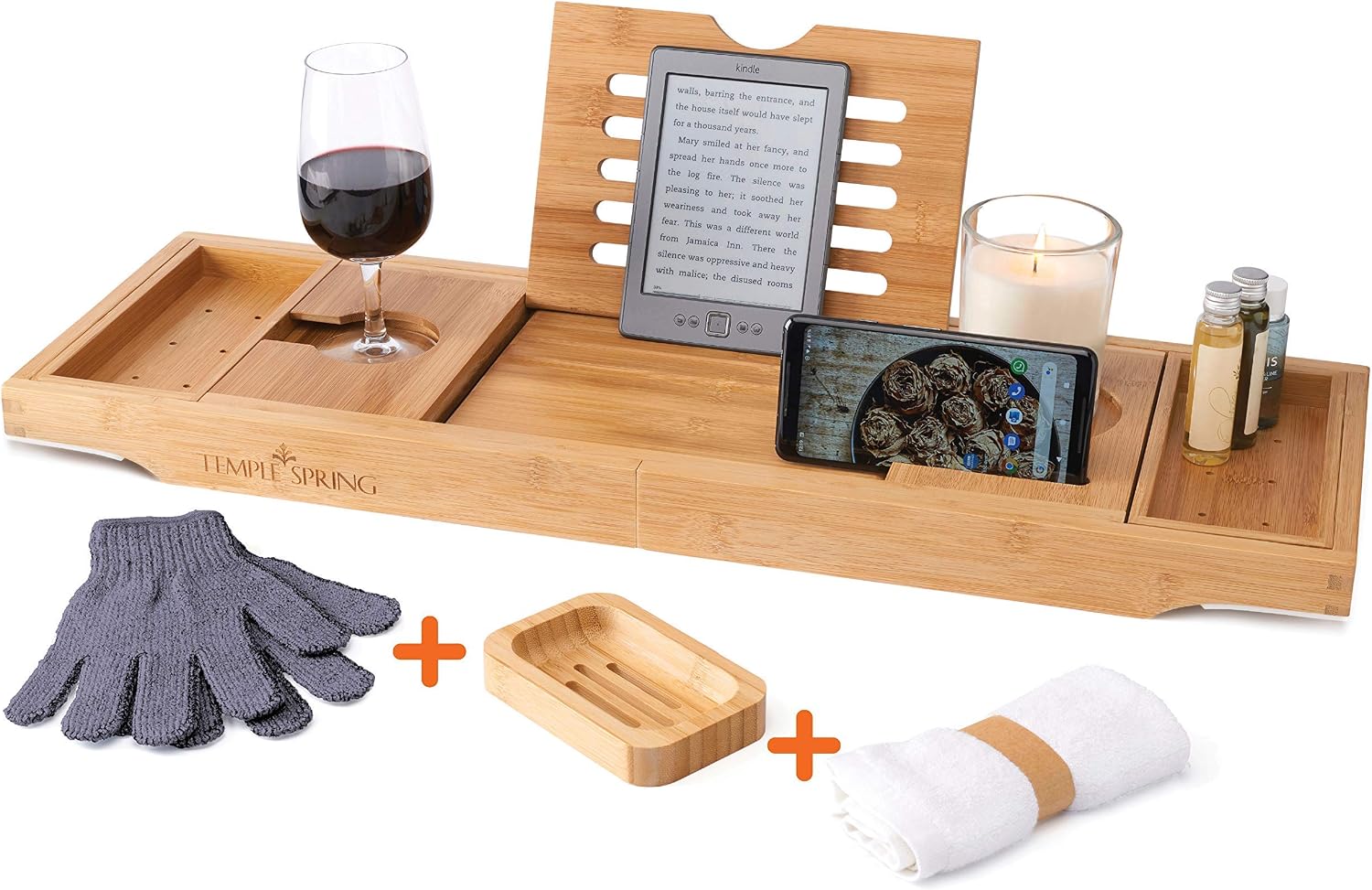 Temple Spring Wooden Bath Tray, Bath Shelf Bathroom Accessory, Home Spa Boards for Adults Bathtub Caddy