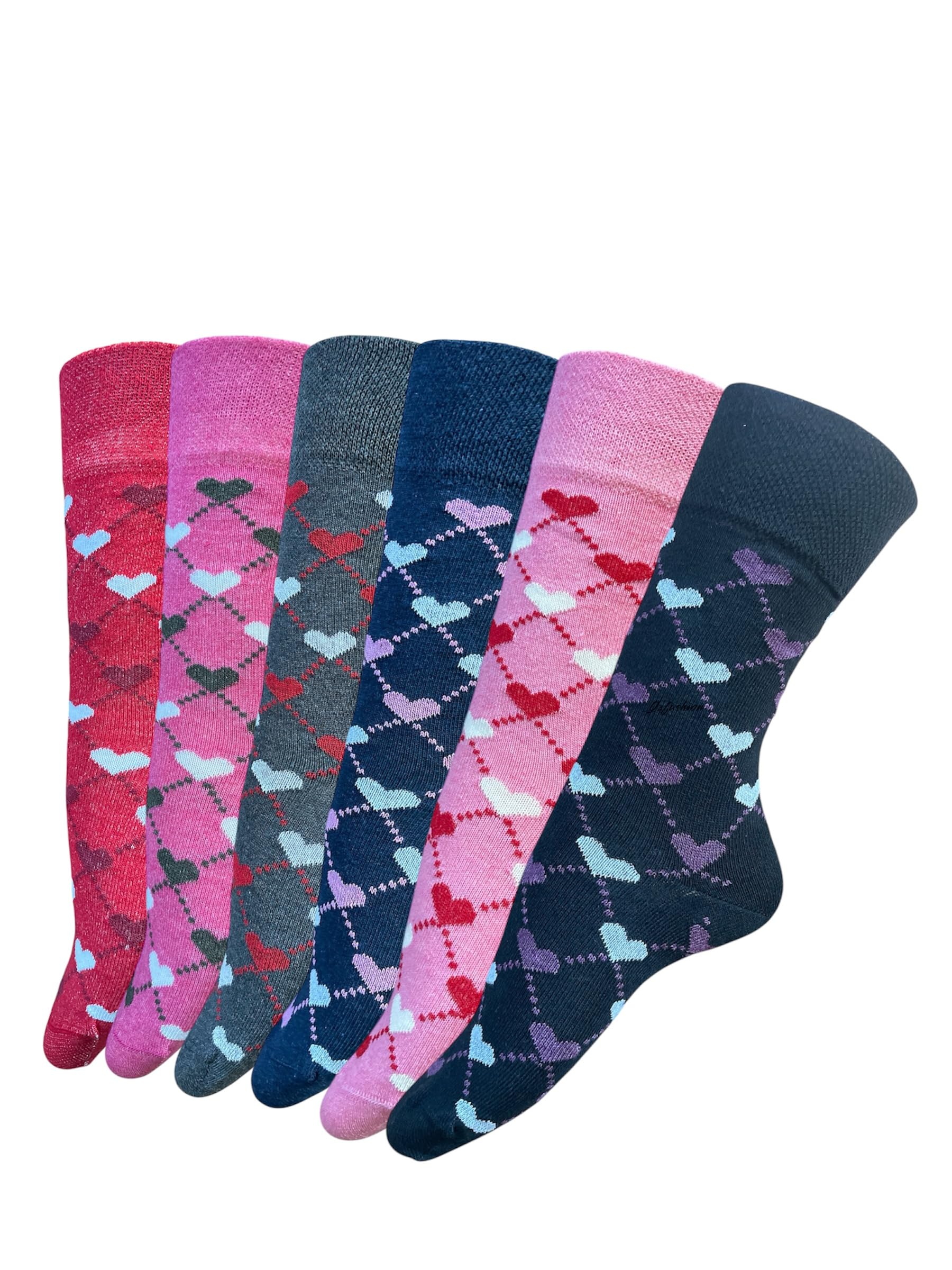 QZ FASHION 6 Pairs Ladies Loose-Top Non-Elastic Socks, (Pack of 6) COTTON, Bright Colours Diabetic Socks UK Size 4-7, EUR Size 37-42
