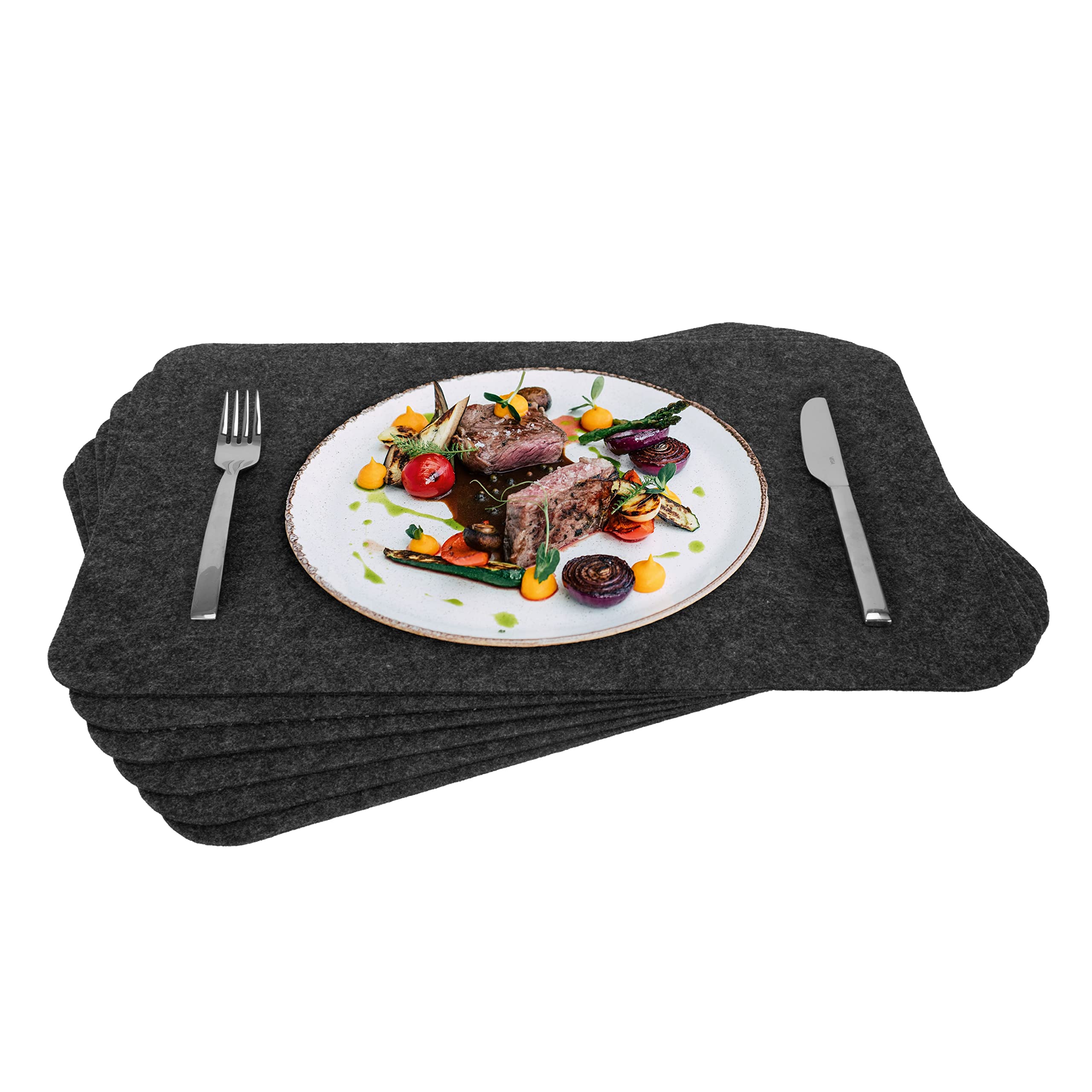 Rubberneck Premium Felt Placemats, Washable and Non-Slip, Set of 6 Placemats, Table Mats, Coasters, 45 x 32 cm, Dark Grey