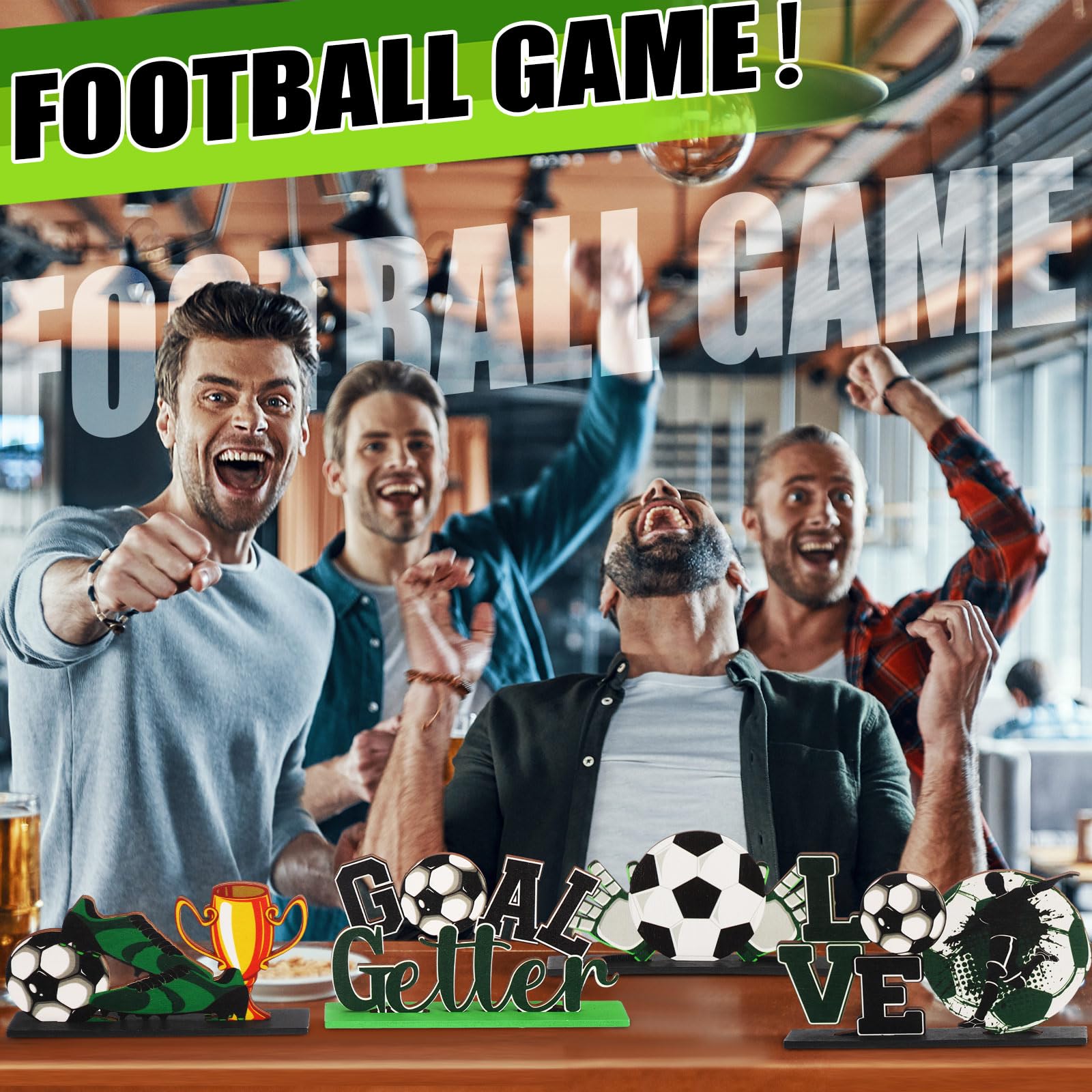 Suzile 6 Pcs Soccer Party Decorations Wooden Soccer Theme Birthday Party Centerpieces Table Decoration Football Tabletop Decor for Boys Girls Sports Theme Baby Shower Birthday Supplies