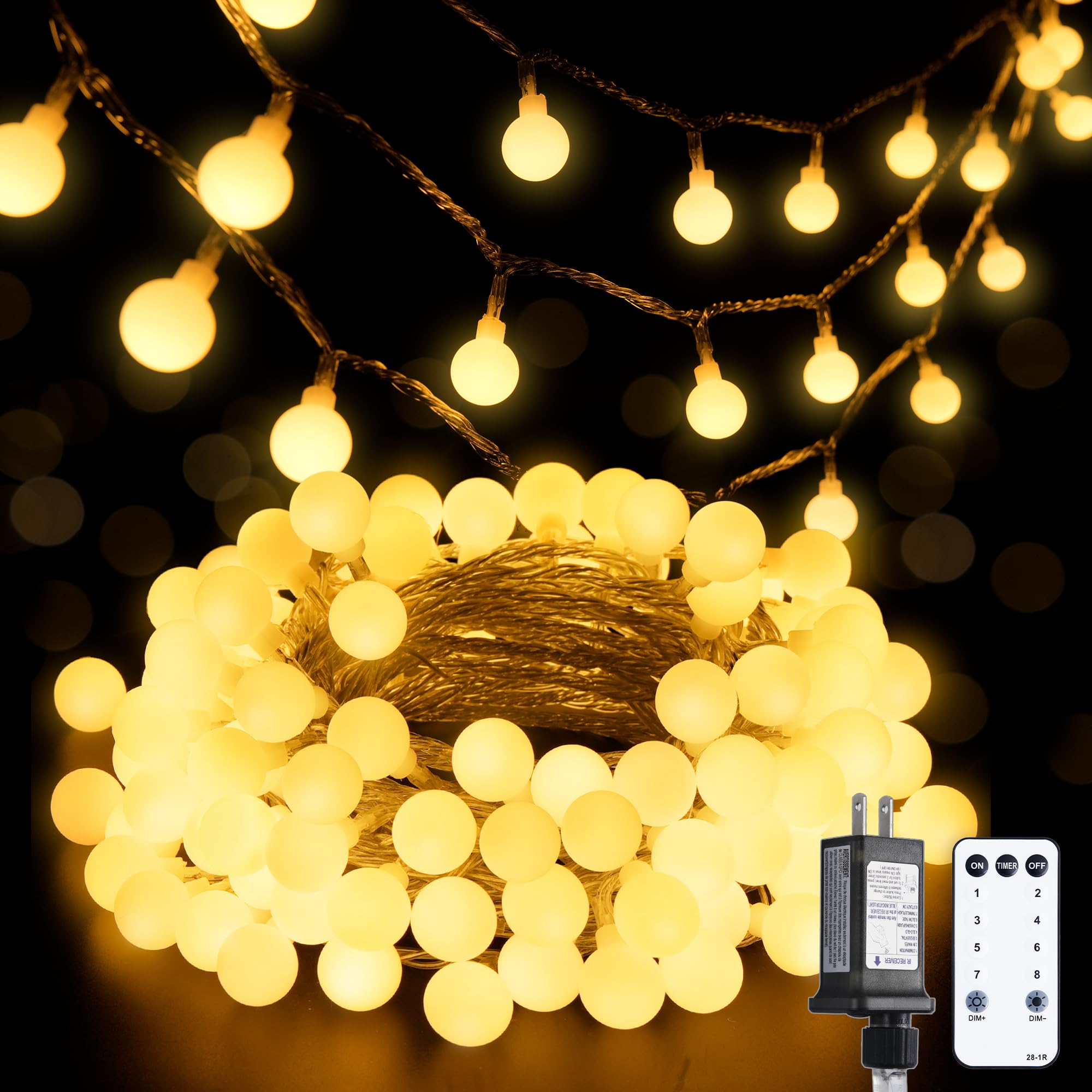 Photo 1 of JMEXSUSS 100 LED Connectable Globe String Lights Indoor Bedroom, 33ft Warm White Christmas Lights Plug in with Remote, 8 Modes Hanging Fairy Light Outdoor for Room Classroom Party Valentine Day Decor