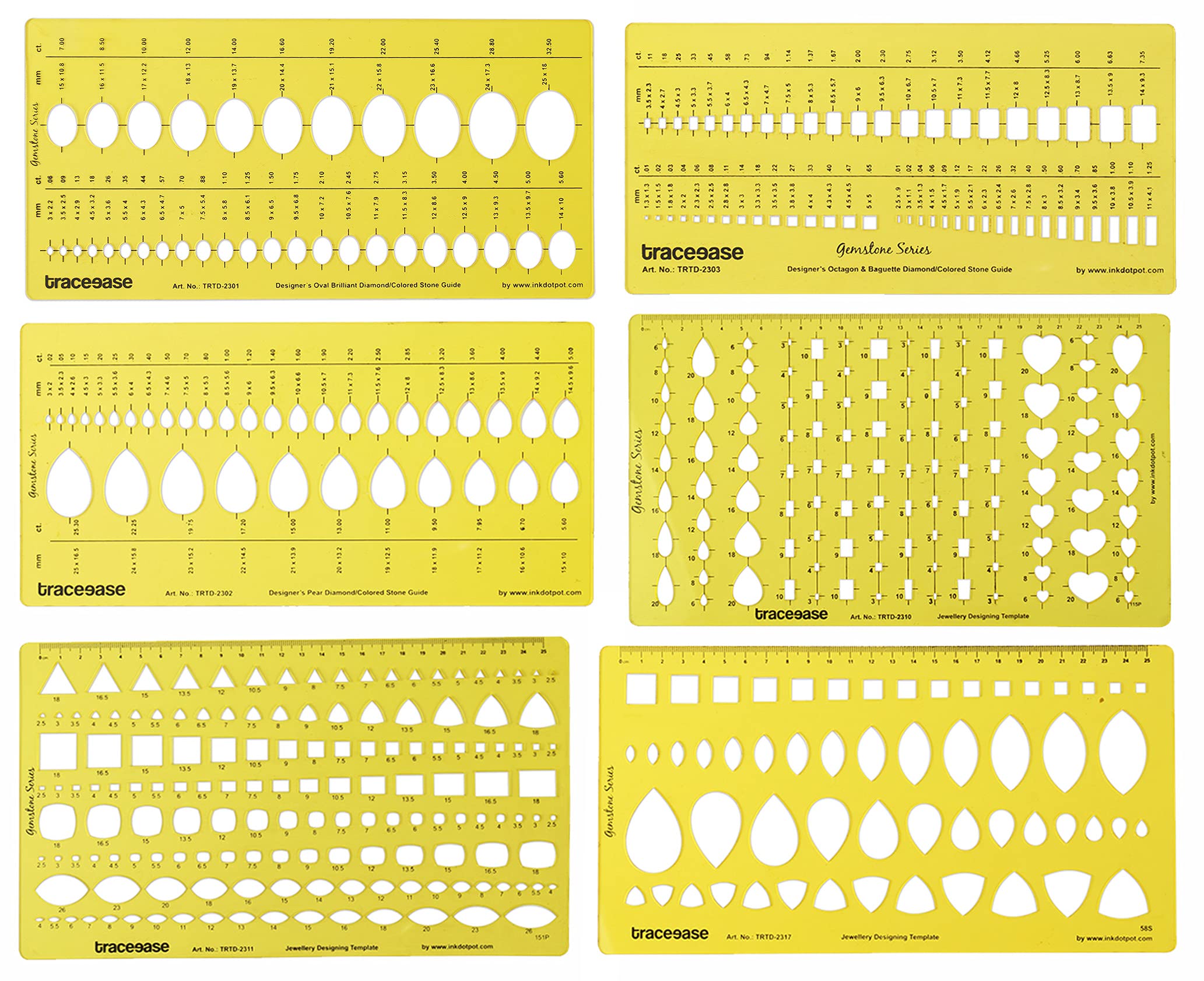 Traceease Jewelry Designing Template Drafting Tools Gemstone Multi,Size Jewellery Stencil- Pack of 6 Pieces