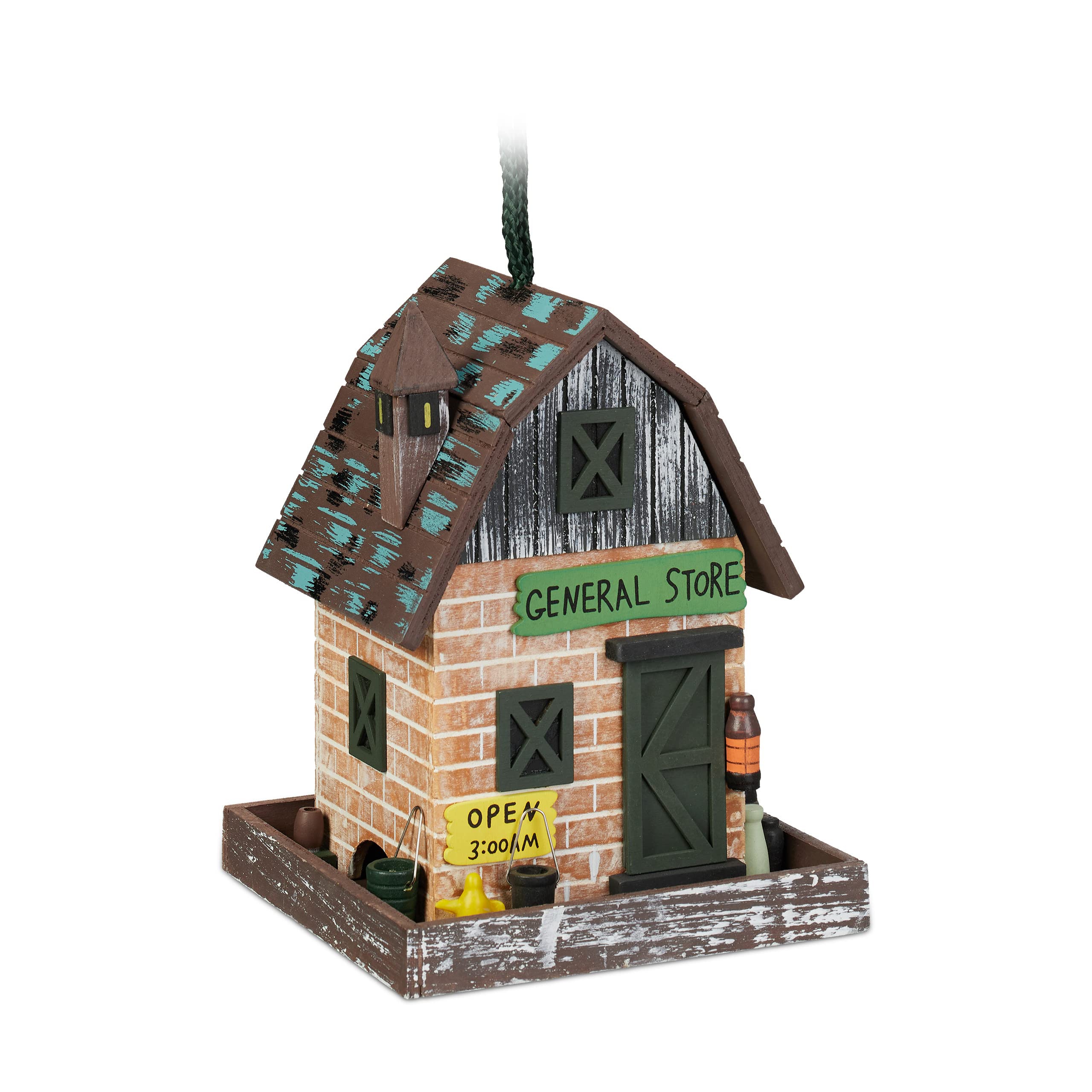 Relaxdays Decorative Bird House, Shop Style, H x W x D: 23 x 18 x 18 cm, Wood, Colourful