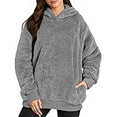 MANGOPOP Fleece Pullover for Women Oversized Sherpa Hoodie Cute Fuzzy Sweatshirt with Pockets Windproof Winter Outfits 2025