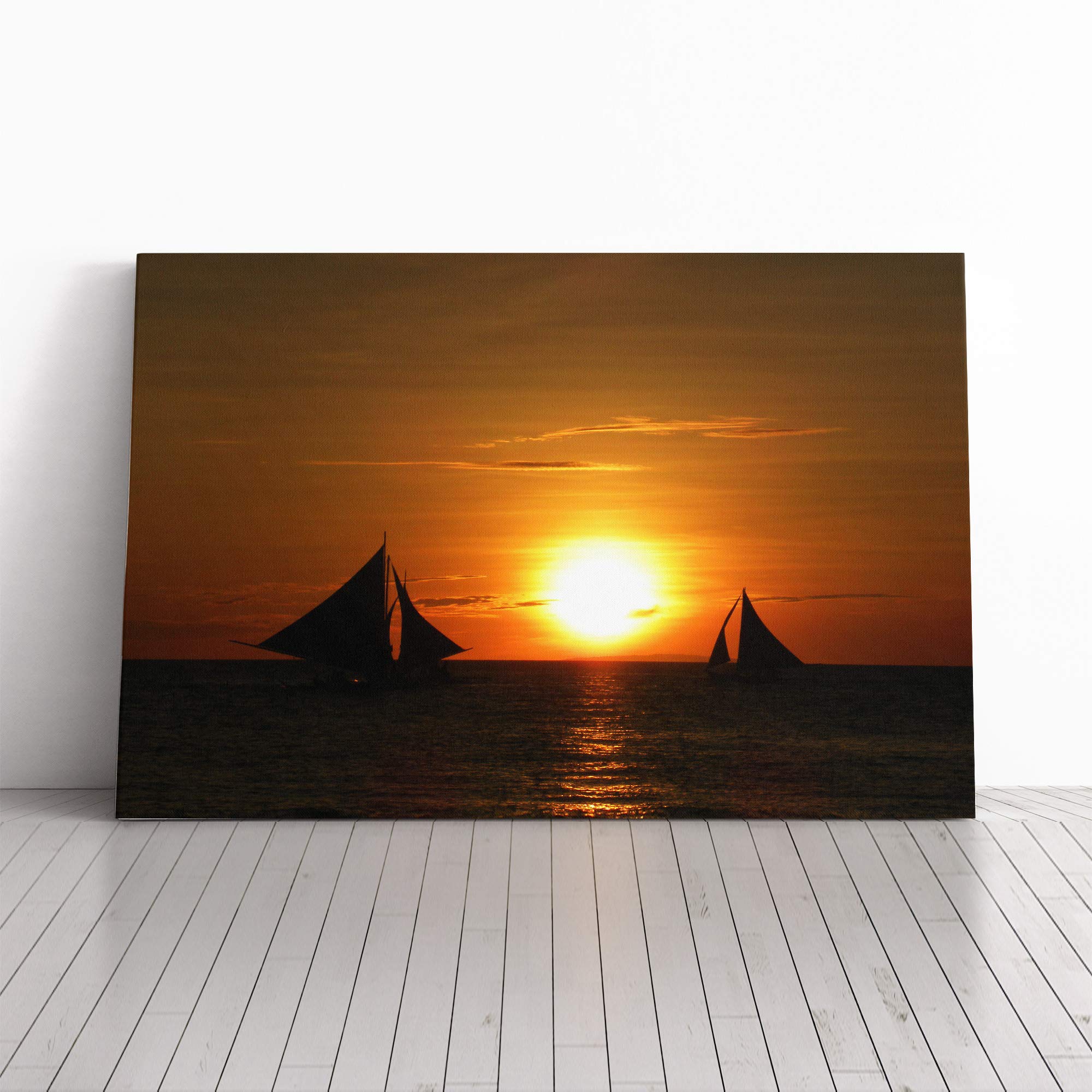 Sailing Boat Sunsets Seascape Canvas Print | Gallery Wrapped 30mm Frame Wall Art | 20x14 inches | Ready to Hang | Modern Seascape Picture | Living Room Bedroom Lounge Office