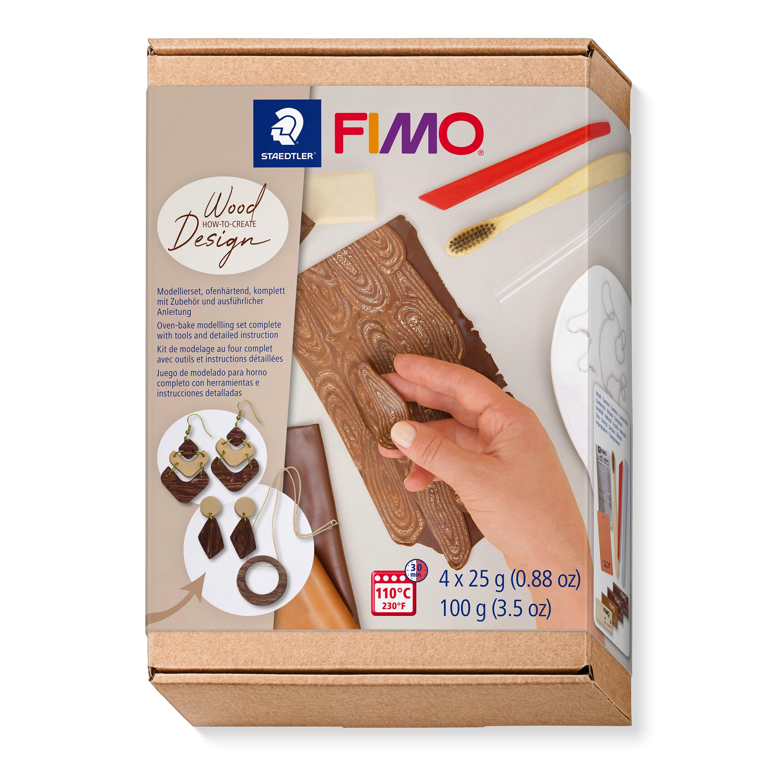 STAEDTLER 8025 HTC1 FIMO Oven-Hardening Polymer Modelling Clay - How-to-Create-Set, Wood Effect (Pack of 6 Pieces)