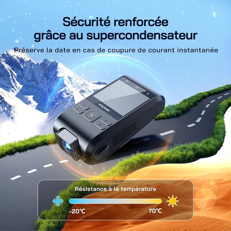 2.5K Dashcam Voiture, Wi-FI Caméra Voiture, IPS 2" Grand Angle 170°, G-Capteur, Mode Stationnement 24H, Vision Nocturne, Enregistrement en Boucle
