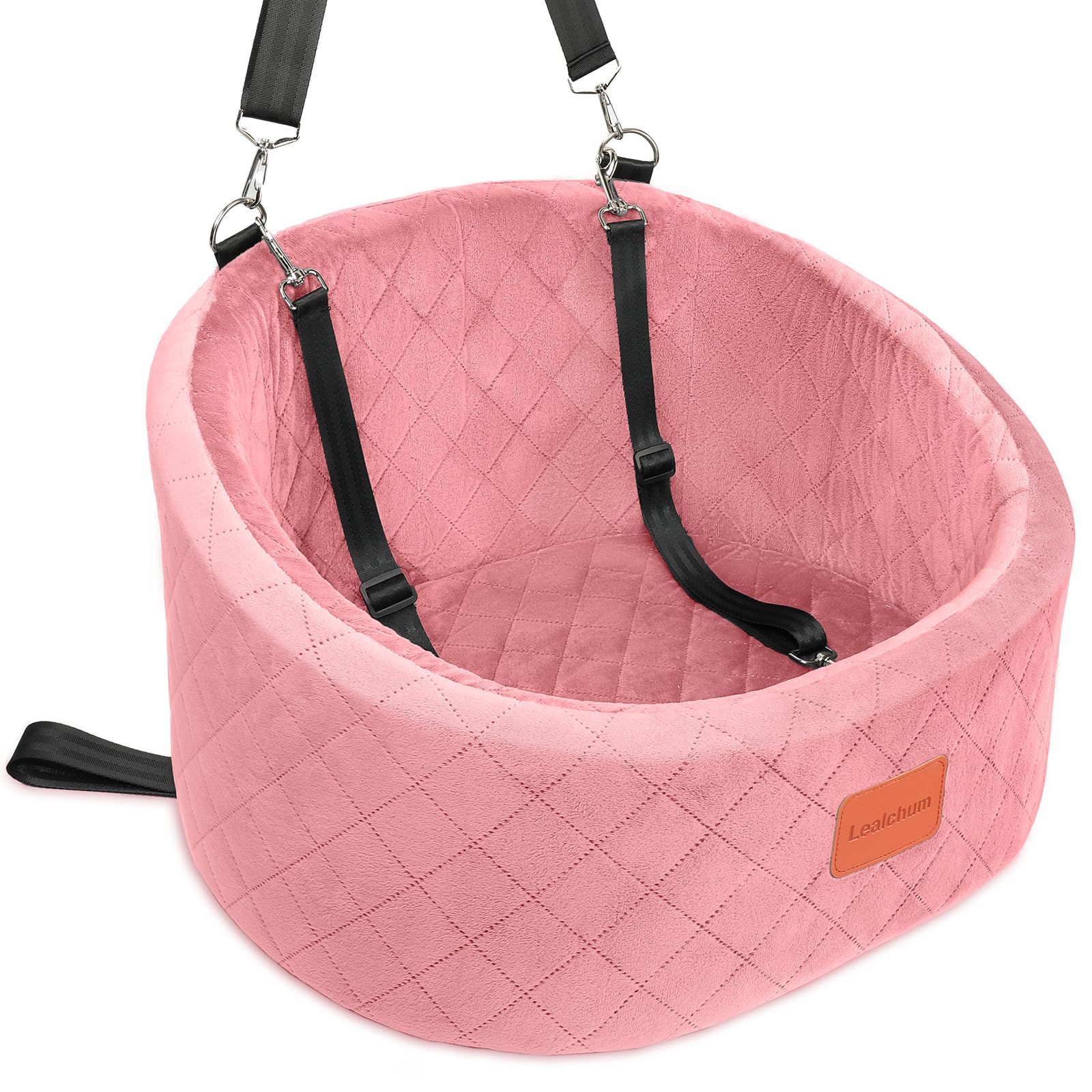 Photo 1 of Lealchum Dog Car Seat for Small Dogs Up to 30 Lbs,Ultra Soft Fabric Fill in Comfy Memory Foam,Happy Pet Ride,2 Safety Dog Leashes,Fully Detachable and Washable,Anti Slip Base(Pink)