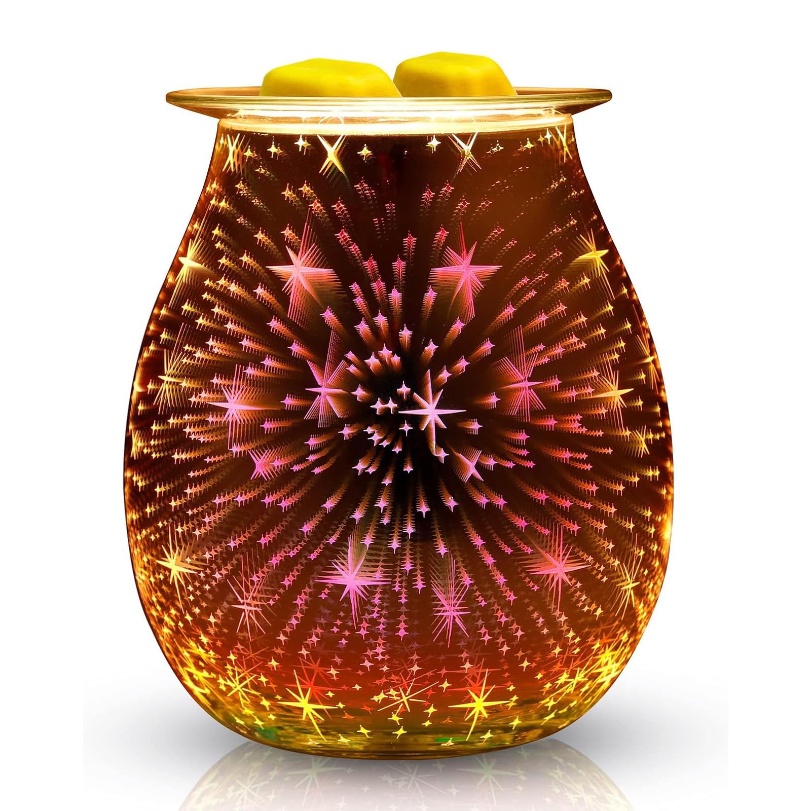 YUNYODA Glass Electric Oil Burner Wax Melts Fragrance 3D Star Aroma Lamp Night Light Home Decor for Office Bedroom Living Room (3D Star)