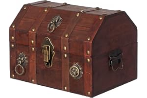 VINTIQUEWISE Handmade Pirate Treasure Chest with Latch - Vintage Wooden Storage Trunk and Treasure Box with Hinged Lid - Antique Decorative Storage Box for Pirate-Themed Birthday Party and Keepsakes