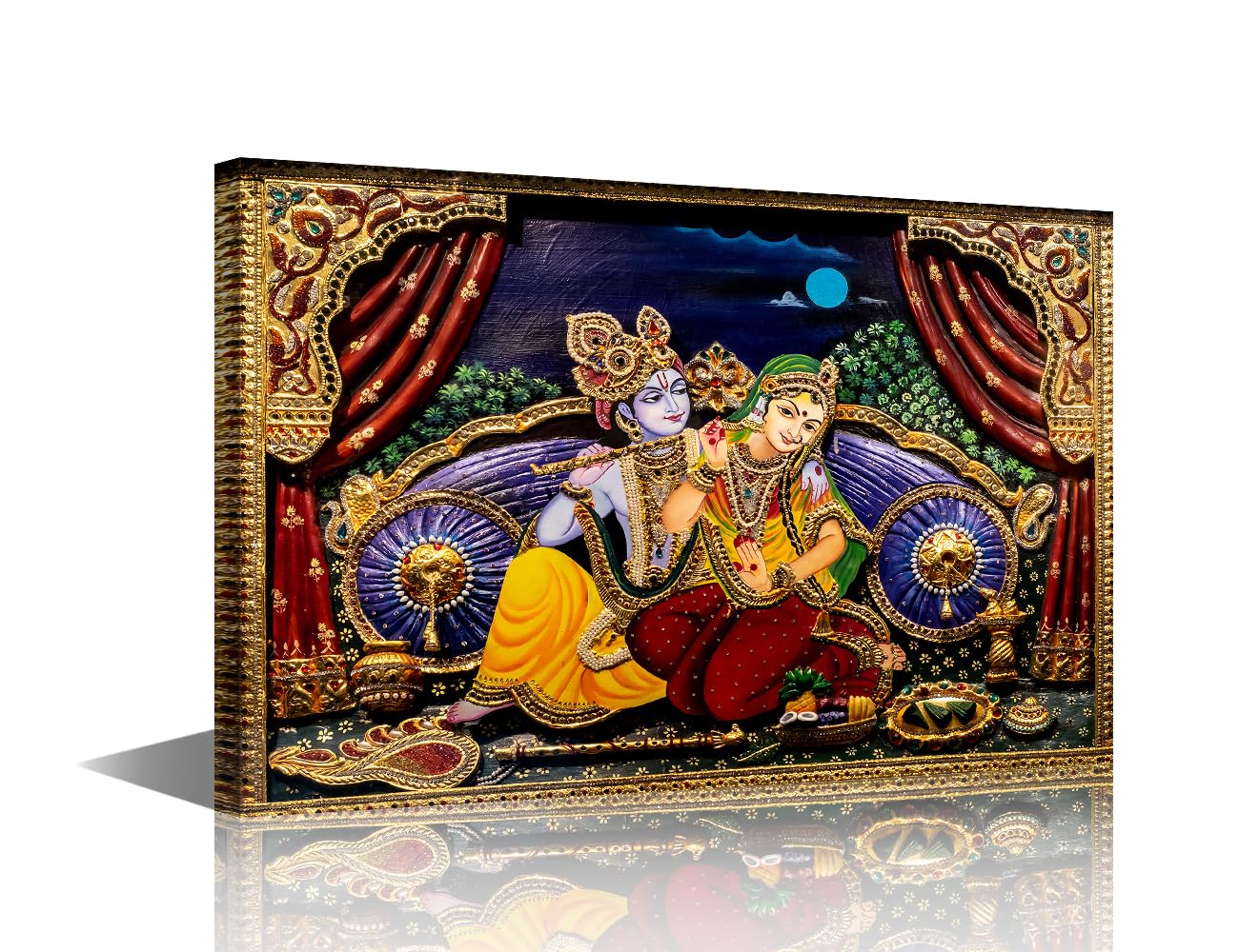 TISHIRON Radha Krishna Canvas Prints Hindu Believers Wall Art Paintings Hinduism Posters Stretched Indian God Pictures for Living Room Modern Home Decor Framed Wall Art Decorations, 16" Wx24 H